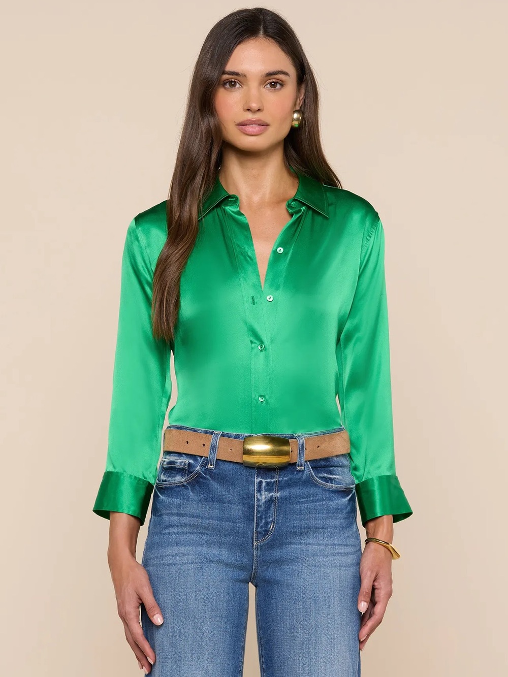 L’ AGENCE Dani Silk Blouse- Island Green